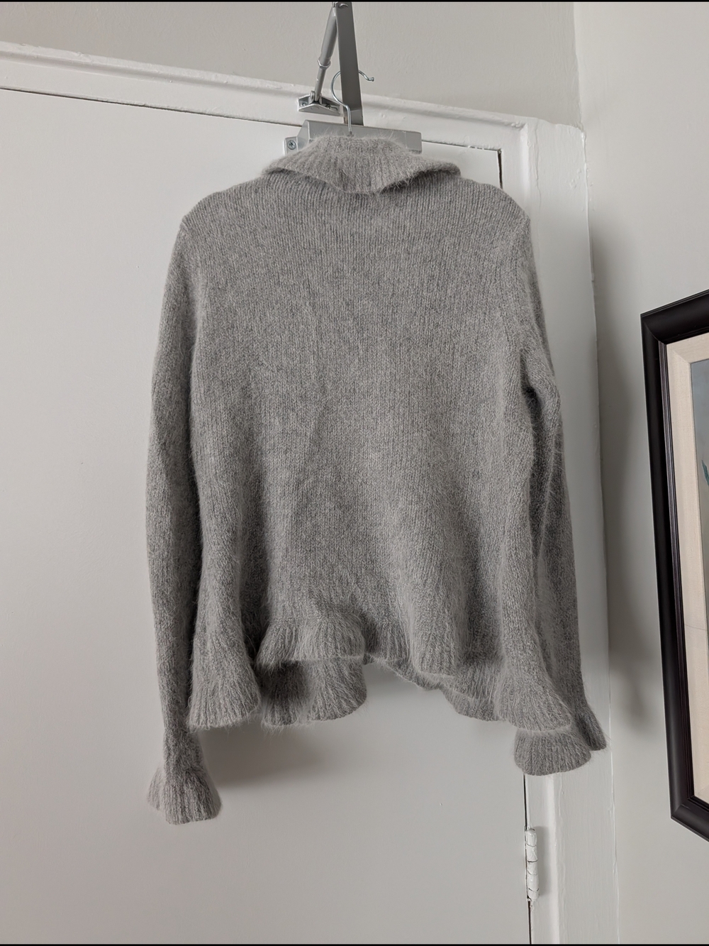 Alexandra Bartlett Light Gray Ruffled Open-Front Cardigan, Angora Blend - Picture 2 of 4